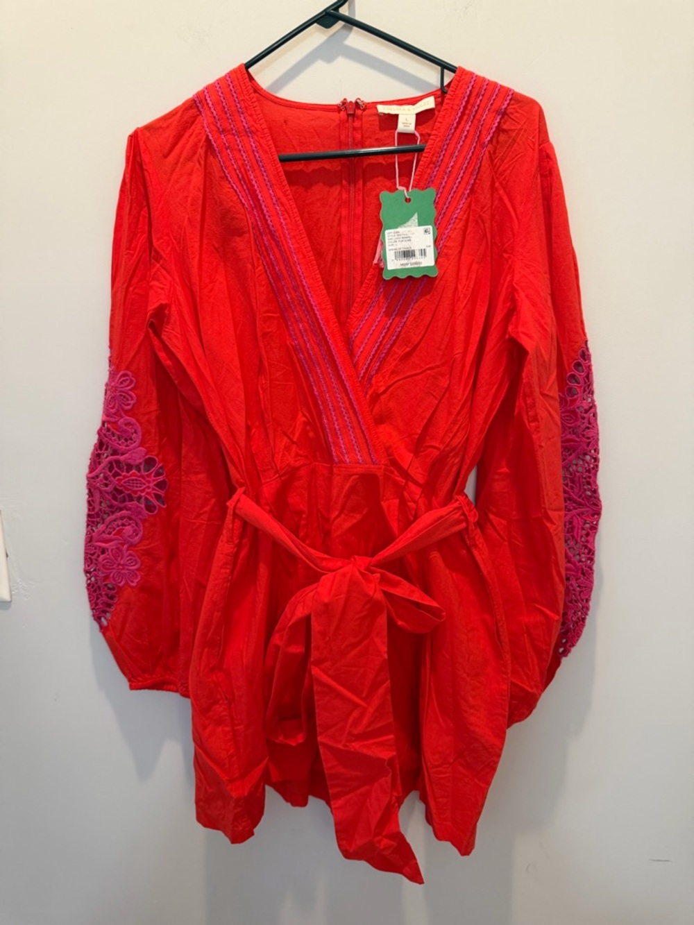 Chelsea & Violet Red Livvy Long Sleeve Romper with Purple Eyelet Detail Trim NWT - Picture 4 of 8